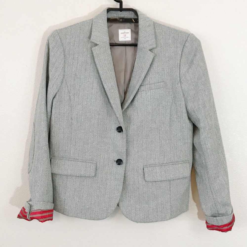 Gap The Academy Blazer Sz 12 Gray Herringbone